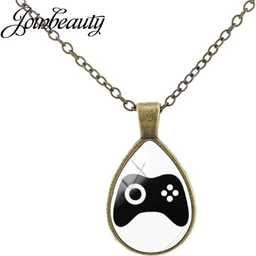 JOINBEAUTY Classic Black And White Game Buttons Necklace Simple Glass Cabochon Dome Pattern Pendant Jewelry Girl Boy Gifts H619