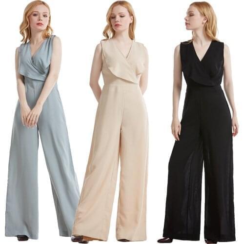 Women High Waist V-neck Loose Wide Leg Pants Summer Jumpsuit Casual Rompers Overalls For Female Women Jumpsuits Clothing New