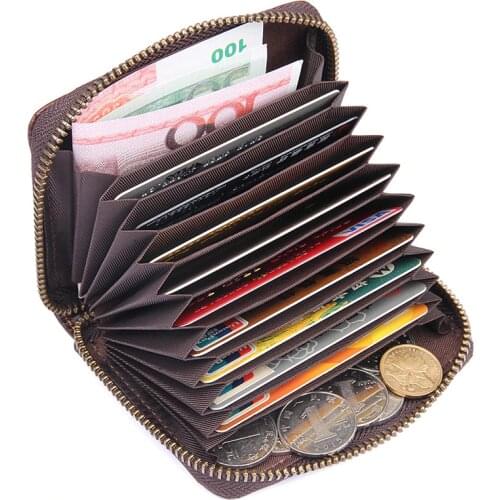 Fashion Genuine Leather card holder man women Business ID Credit Card case Wallet zipper coin pocket leather cash short purse
