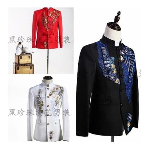 Red white men suits designs masculino homme terno stage costumes for singers men sequin blazer dance clothes jacket style dress