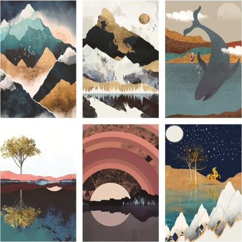 Buy three get one free Mountain scenery animal art poster room shop wall decoration painting
