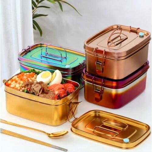 Lunch Bento Box Sealed 304Stainless Steel Food Container Double Layer For Kids Adults Fruit Cake Snack Storage Box Bin Tableware