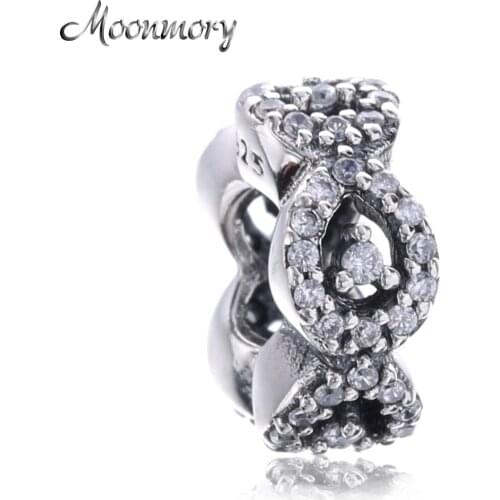 Moonmory Teardrop 925 Sterling Silver Spacer With Clear Zircon Fit Brand Bracelet DIY Jewelry Making Autumn Bead Accessory