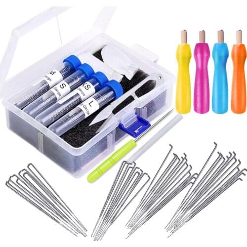 LMDZ 51Pcs Needle Felting Tool Kit with Colored Wood Handle Storage Box for Needle Felt Needle Felting Tools and Supplies