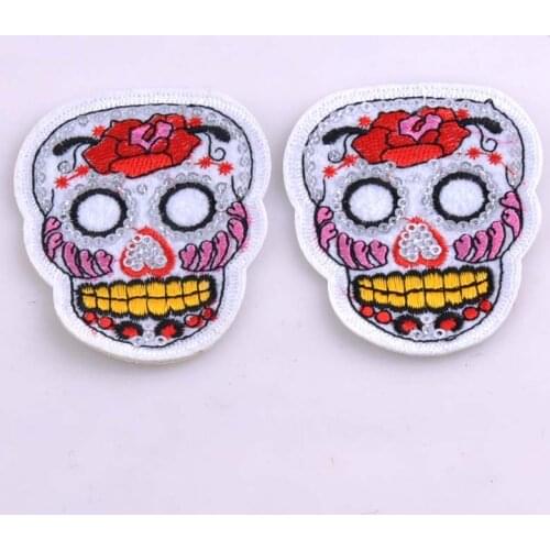 Garment Sewing Patches Sugar Skull Embroidered Fabric Patches Iron-On Sewing For Jeans Clothes Hat Decorative Ornament CP0936