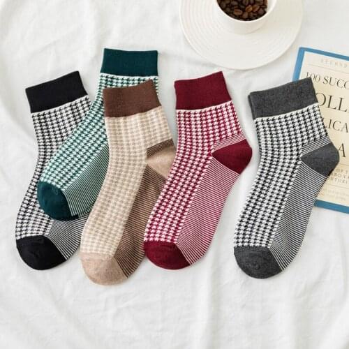 Spring and Summer New Style Socks Women with Grid Restoring Ancient Ways Woman Socks Cotton Sacual Japanese Calcetines 30303
