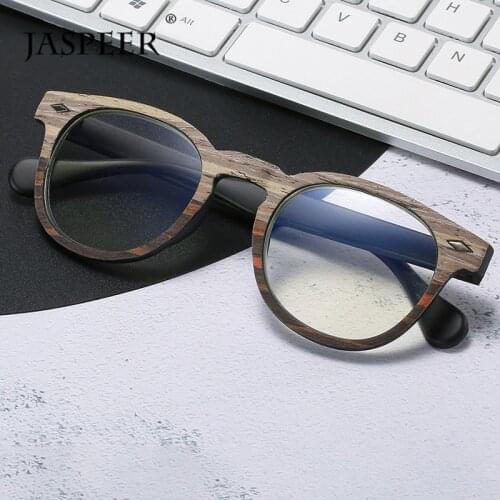 JASPEER Retro Anti Blue Reading Glasses Women Dual-Use Vintage Wooden Color Frames Round Men Presbyopic Eyewear +150 +200