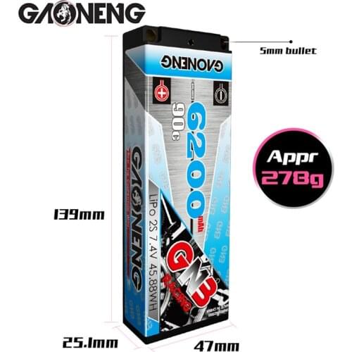 Rechargeable battery GNB 7.4V 6200mAh 90C For RC Car Racing Spare Parts With Shell Upgrade LiHV 2S Battery for RC Car Boats
