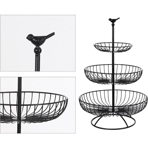 Fruit Stand Vegetables Basket Countertop Fruit Wire Bowl for Kitchen 3 Tiered
