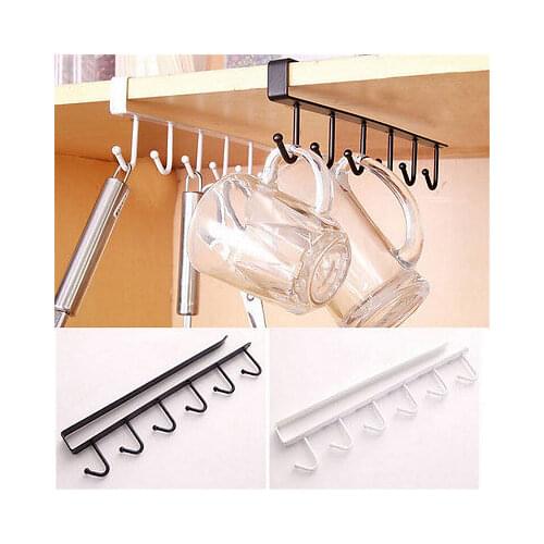 6 Hooks Cup Holder Hang Kitchen Cabinet Under Shelf Storage Rack Organiser Hook