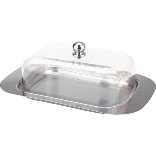 Durable Stainless Steel Butter Dish dessert Box Container Cheese Server Storage Keeper Tray With Plastic Lid Kitchen Dinnerware
