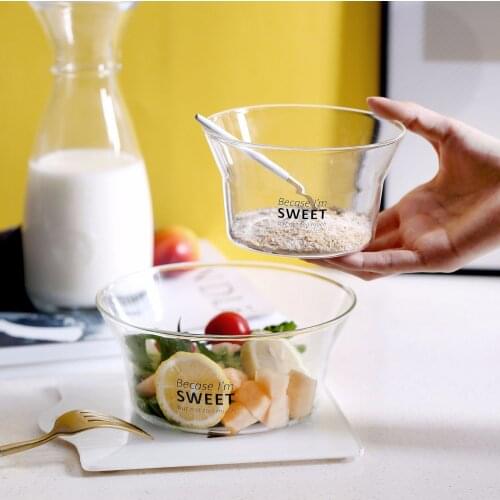 Simple and Creative Folding Glass Bowl Small Heat-resistant Breakfast Bowl Ins Style Home Dessert Bowl