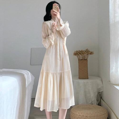 Spring Summer Retro Ruffle Dress Casual Long Sleeve Dresses Kawaii Clothes Women Party Clothing Harajuku Korean Female Fashion