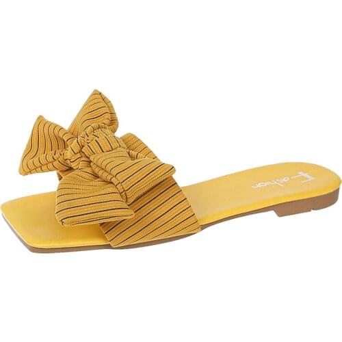 Summer Women Slippers Sandals Shoes Antiskid Flat Sole Slippers Woman Bow Tie Korean Style Sandals Slides Sweet Beach Shoes