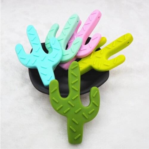 Chenkai 50PCS BPA Free Silicone Cactus Teether Pendant Nursing Jewelry Necklace DIY Cacti Crib Baby Pacifier Dummy Teething Toy