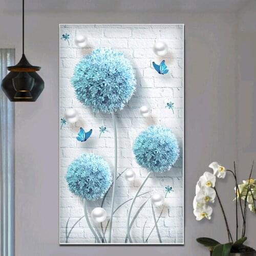 Blue Dandelion butterfly mosaic diamond embroidery Round drill Full rhinestone Diamond painting cross stitch,wall stickers