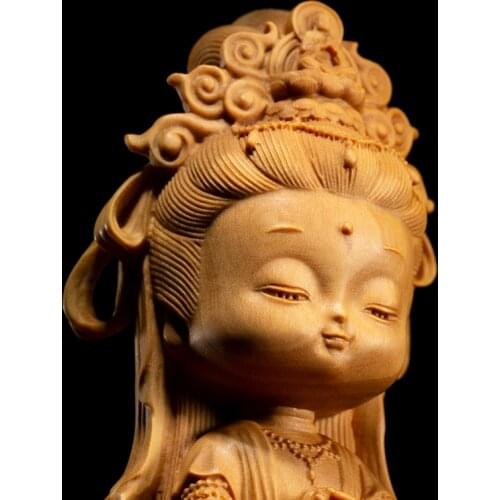 Boxwood 9 12 13 15cm Guanyin Sculpture Wood Guan Yin Buddha Statue Home Goddess Bodhisattva Home Decor