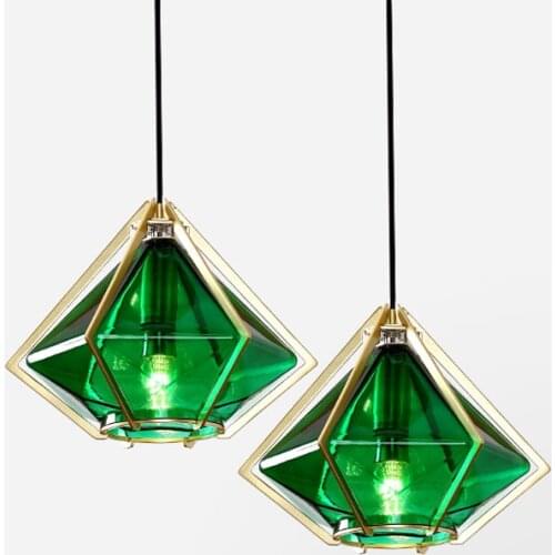 Modern Stained Glass Pendant Lamp Bar Cafe Gold Metal Diamond Hanging Lights Kitchen Living Room Home Decor Suspension Luminaire