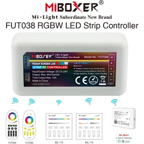 FUT038 MiBoxer RGBW LED Strip Controller DC12-24V Support 2.4G RF Wireless 4-Zone WiFi APP Voice Control for 5050 RGBW Strip