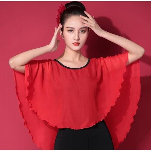 Modern Dance Tops For Women Adult Red Elegant Latin Shirt Professional Rumba Tango Samba Cha Cha Dance Practice Clothing DQL5385