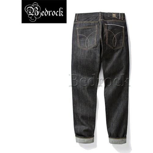 MBBCAR 13.5oz vintage selvedge jeans mens heavy washed water black raw denim jeans print pure cotton slim-fit pencil jeans 741A