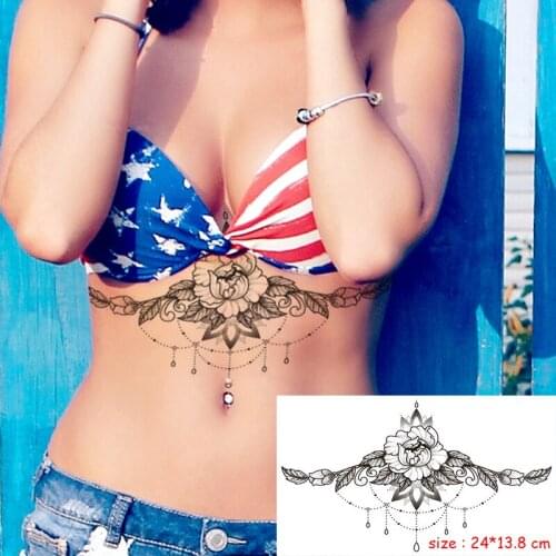 Temporary waterproof Tattoo Sticker flower mandala leaf necklace sexy chest back water transfer Art Flash Tatto for Woman girl
