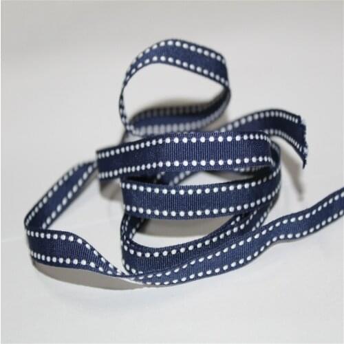 Pick size 9 16 22 25 38 mm width navy white Polyester border Stitched Grosgrain Ribbon Stitch Ribbon G22