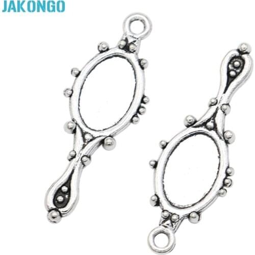 20PCS Tibetan Silver Plated Flower Mirror Charms Pendants for Jewelry Making DIY Handmade Craft 27x10mm