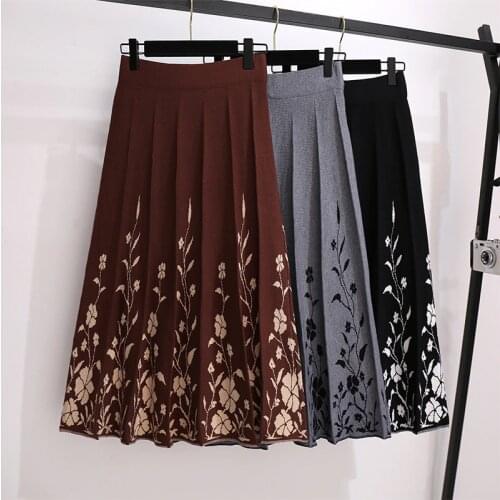 Floral Knitted Long Pleated Female Plus Large Size Korean 2021 Oversized Vintage WomenS Skirts Woman Clothes Lady Trendy D0430