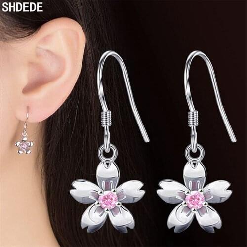 SHDEDE Silver Drop Hook Earrings for Women Fashion Female Jewelry Party Wedding Embellished With Crystals From Swarovski -WH200