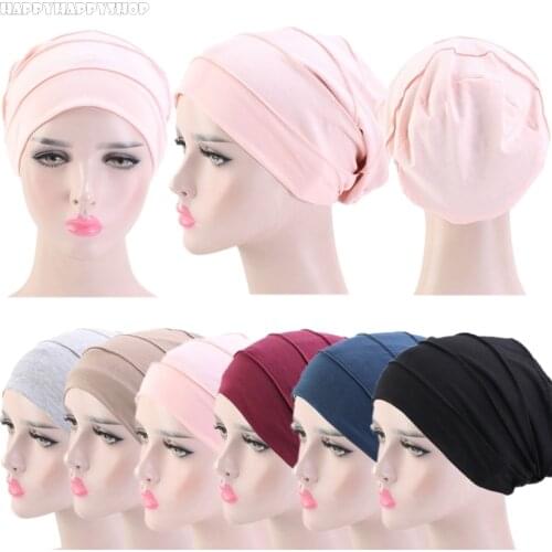 Women Turban Ruffle Chemo Slip-on Cancer Scarf Stretch Cap Headwear India Muslim Head Cover Hijab Beanie Headwrap Bandanas