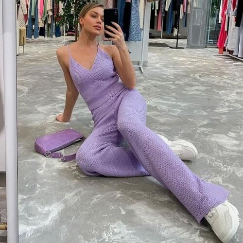 MEIYANGYOUNG Spring Summer Two Piece Set Women Knitted Sleeveless Crop Top + Wide Leg Trousers Tracksuit Sets New 2 Pieces Sets