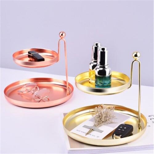 Golden Nordic Double Layers Cosmetic Jewelry Rack Storage Tray Desktop Organizer Key Cosmetic Dressing Desktop Decoration Tray