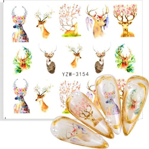 1 Sheet Creativity Flower Leaf Elk Plants 2021 New Year 3D Nail Sticker Christmas Nail Art Decorations DIY Decals