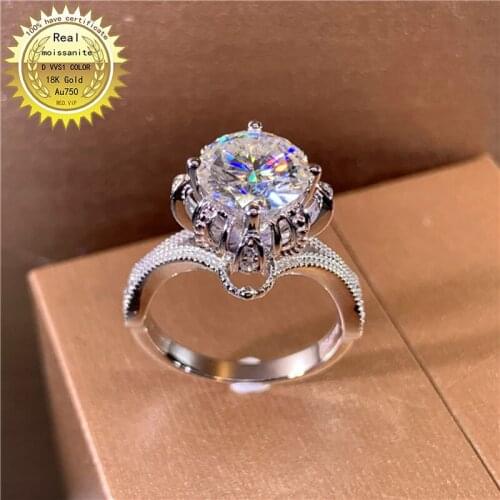 100%18K goldr ring 1ct D VVS moissanite ring Engagement&Wedding Jewellery with certificate 0031