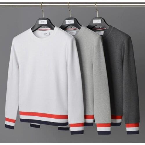 2021 Fashion TB Brand Spring Autumn Casual Clothing Cotton Jacket Men Sweatshirts O-Neck Waffle Pullover Sportswear Coat