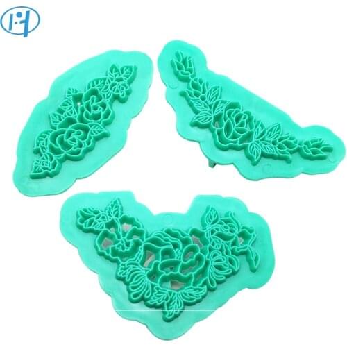 3pcs/Set Plastic Flower Rose Embosser Cake Fondant Cutter Sugarcraft Cookie Decorating Tools Cutters Cake Mold Bakeware