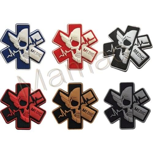 3D PVC Medic Patch Paramedic Rubber Medical PATCH EMT MED First Aid Tactical Skull Military Hook Loop Fasteners Badge
