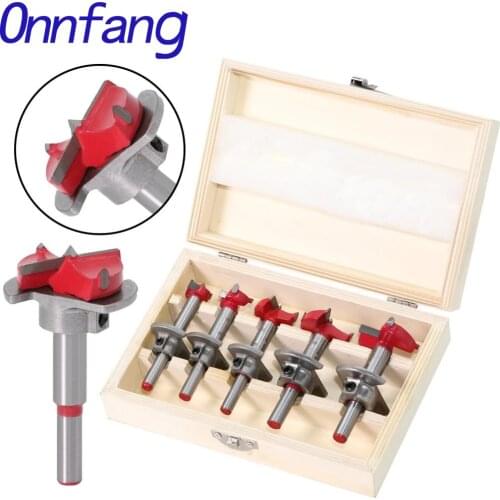 Onnfang 5Pcs Hinge Hole Opener Positioning Woodworking Drill Bit Set Positioning Hole Saw Kit Adjustable 15,20,25,30,35mm