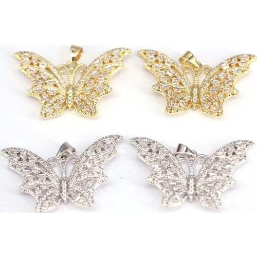 5Pcs, High Quality Gold /Silver Color Butterfly Charms, CZ Pave Butterfly Pendant, Dainty Charms, Necklace Charm Pendant
