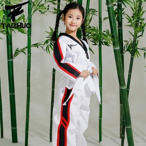 5C Economic kids taekwondo doboks children WTF Taekwondo training clothing for boys and girls colorful uniforms kids favorate