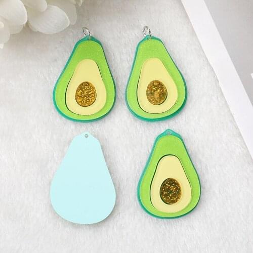 6pcs Avocado Charms Acrylic Cabochons Earring Pendant Accessories For Necklace Keychain DIY Making