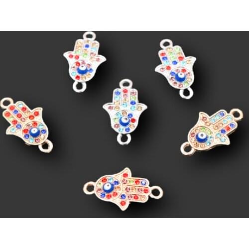 8pcs Rhinestones Hands of Fatima Demon Eye Connectors Retro Earrings Bracelet DIY Charm Handmade Jewelry Making Accessorie A1337