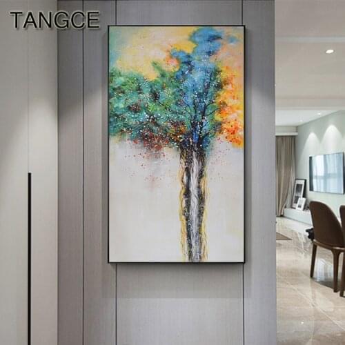 Abstract Tree of Life Painting Green Poster Print HD Plant Wall Art for Bedroom Tableau Decoration Murale Salon Affiche Nordique