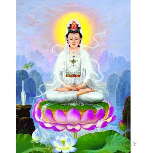 Diy 5D Full Diamond Painting Cross Stitch Lotus Guanyin Diamond Fantasie Decor Embroidery Needlework Patterns Rhinestone Kits