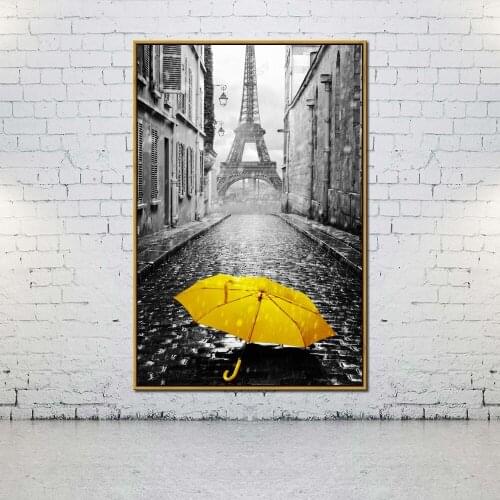 Artcozy Oil Canvas Painting eiffel tower yellow umbrella For Home Decoration Wall Art