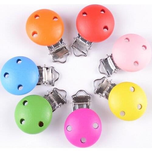 Free Shipping-10Pcs Metal Mixed Color Suspender Trousers Pacifier Clips With Plastic Wood Craft Sewing Tool 45x30mm J2009