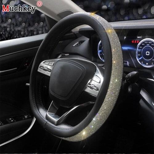 Bling Bling Car Steering Wheel Covers 38CM Crystal RhinestoneUniversal Auto Interior Accessories For Women Girl