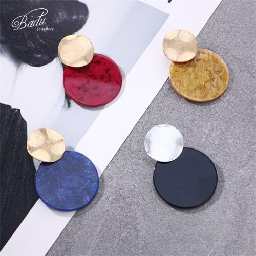 Badu Big Round Acrylic Stud Earring Exaggerated Flaw Sand Pattern Bohemian Earrings for Christmas Wholesale Jewelry