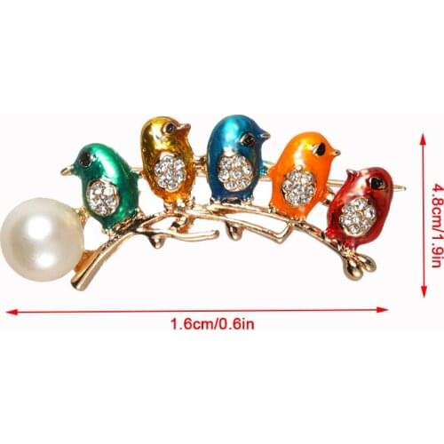 Five Cute Birds Brooches Crystals Enamel Jewelry Colorful For Girls Kids Best Gifts Scarf Shoulder Suit Collar Corsages